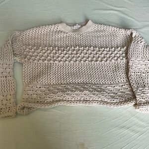 Crop sweater crochet fishermen cream Bucket List lg layering